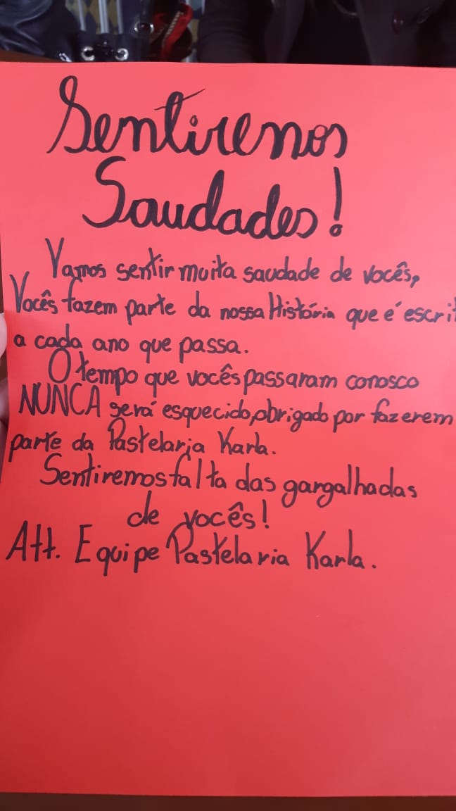 Customer Happiness - Carta escrita pela Pastelaria da Karla